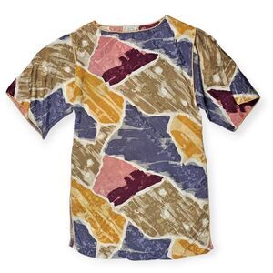 Mary McFadden Neiman Marcus Vintage Satin Colorful Tunic Top Women's Size Medium